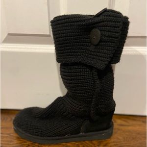 UGG Cardy Boots 9 Black Triple Button Pull On Knit Sweater Tall Booties Women